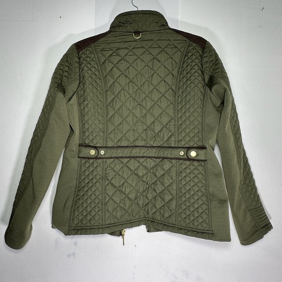 Weatherproof Olive Green Diamond Quilted Barn Jacket Faux Suede Trim Medium - Picture 2 of 8